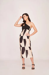 Black One-shoulder Midi Dress